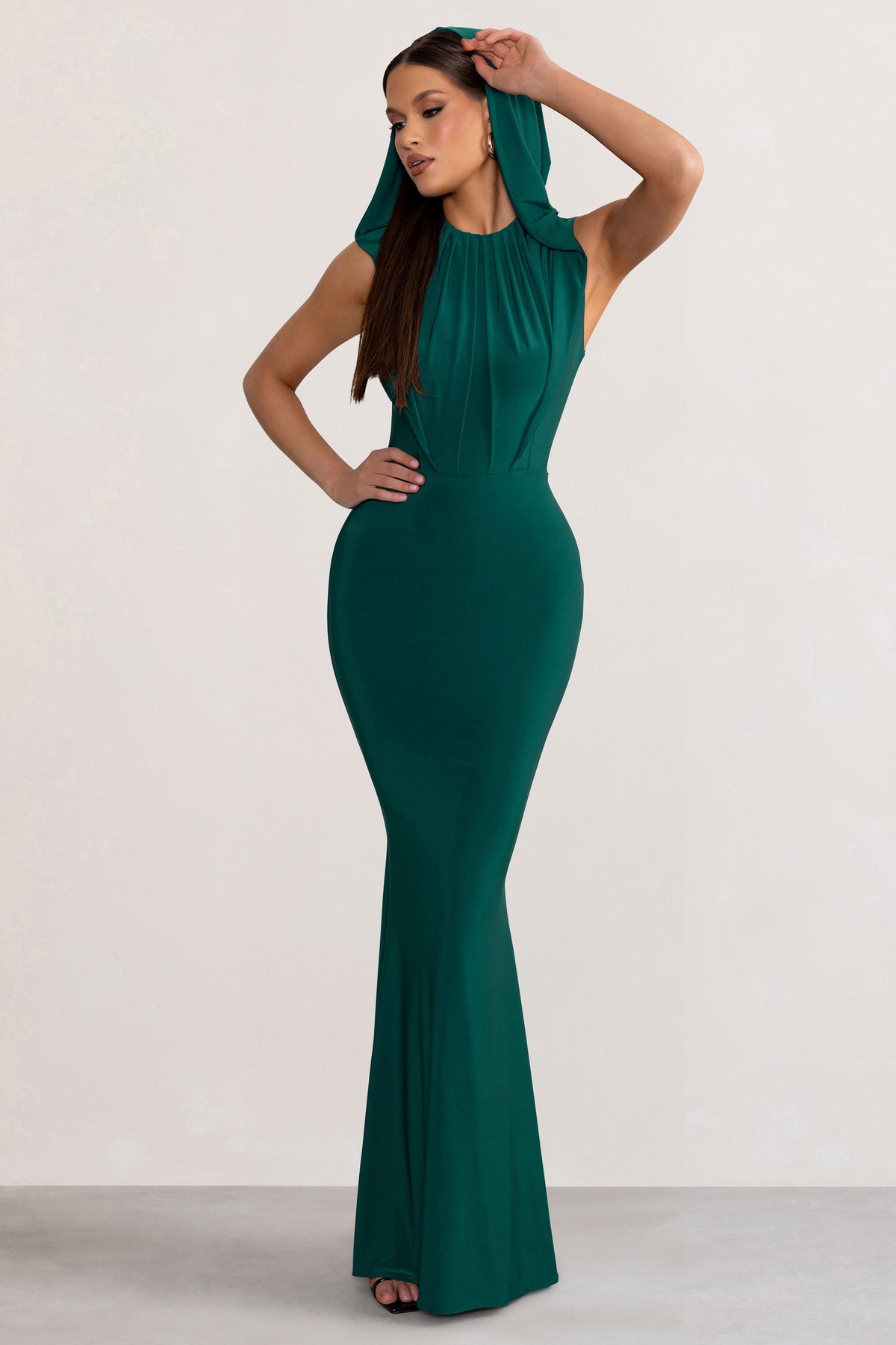 Buy QURVII Bottle Green Solid Crepe V Neck Womens Maxi Dress | Shoppers Stop